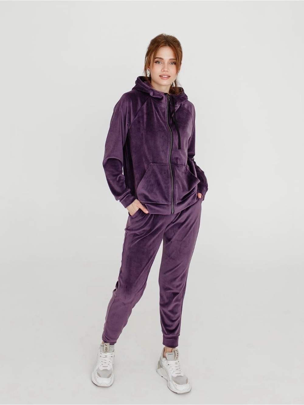 Calvin Klein Purple Velour 2 Piece Hoodie Jogger Tracksuit Set M